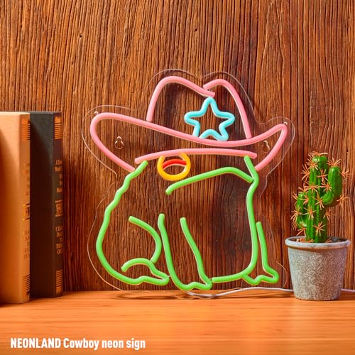 Image of Cowboy Toad Neon Sign Frog Neon Light Cowboy LED USB Powered Dimmable Art Signs for Pub Store Man Cave Room 13.8 X 12.6 inch