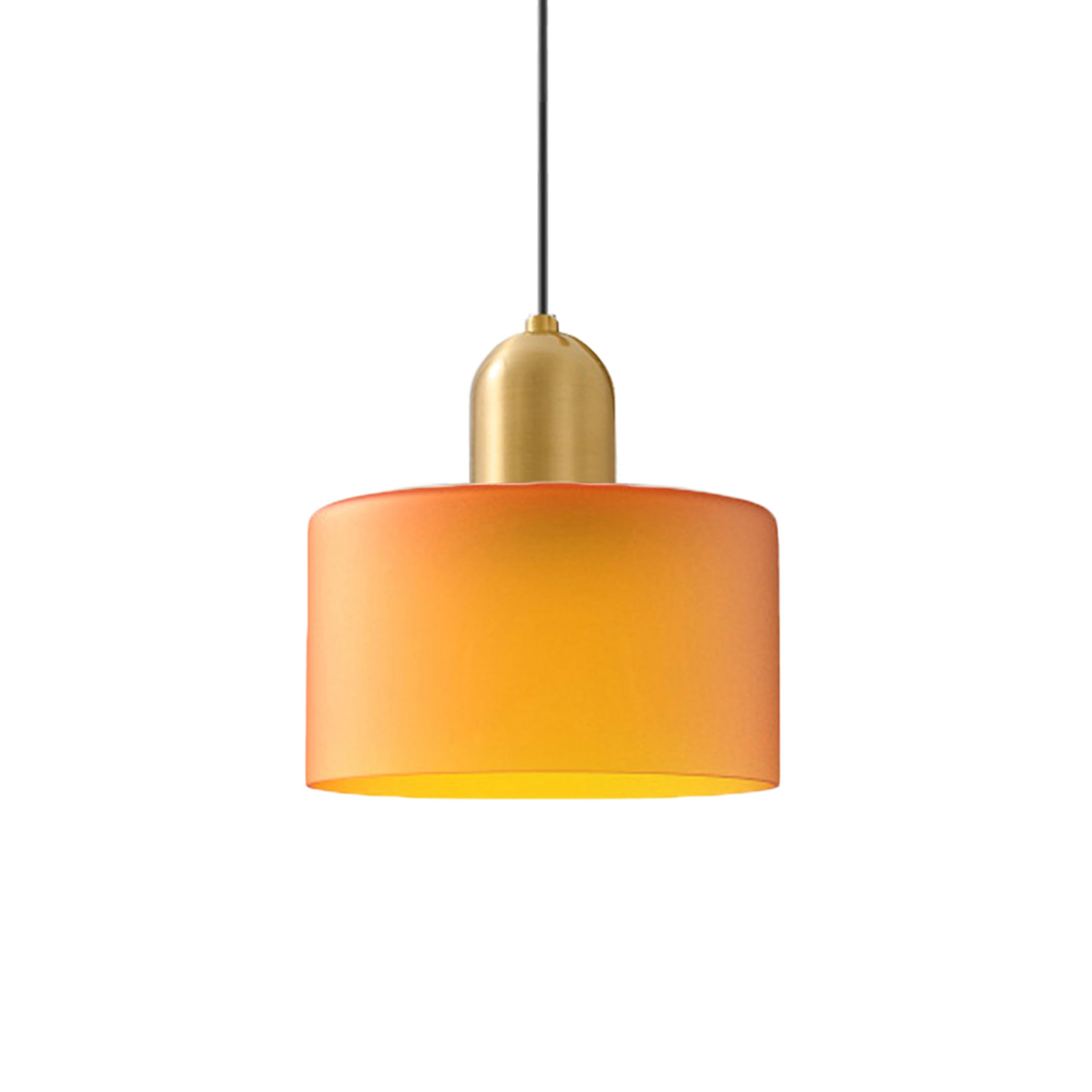 20cm Pendelleuchte Aus Glas Mit Buntem Schirm, Deckenleuchte In Gold Gebürstet, Höhenverstellbar, E27 Moderne Hängelampe Für Küche, Wohnzimmer, Schlafzimmer (Orange gefrostet)