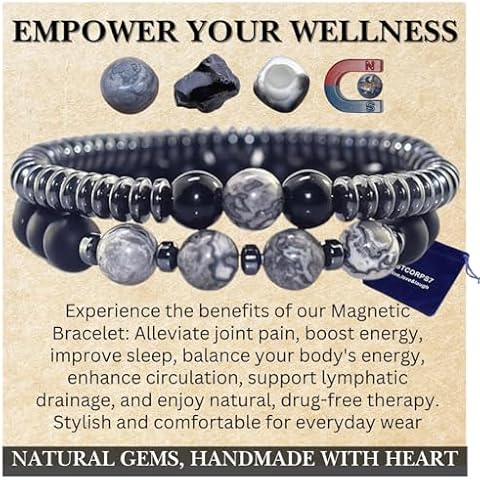 STCORPS7 Gifts for Women, Gifts for Women, Magnetic Bracelet Arthritis Energy Healthy Jewelry Therapy for Sleep, Hematite Bracelet, Crystal Jewelry Bring Luck, Prosperity and Happiness Cover