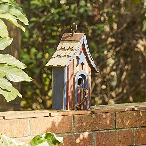 Glitzhome-Wooden-Patriotic-USA-Garden-Bird-House-with-Door-Handle-1175-Inch-Height Glitzhome Wooden Patriotic USA Garden Bird House with Door Handle 1175 Inch Height