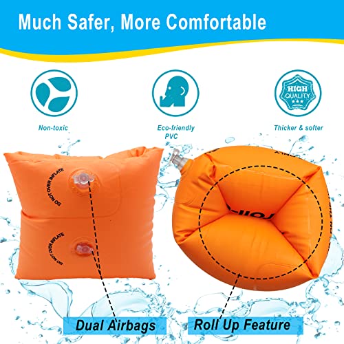 Image of Inflatable Arm Floaties for Toddlers, Blow up Water Wings for Kids, Orange Swimming Arm Bands Floatation for Children and Adults 30-150LBS