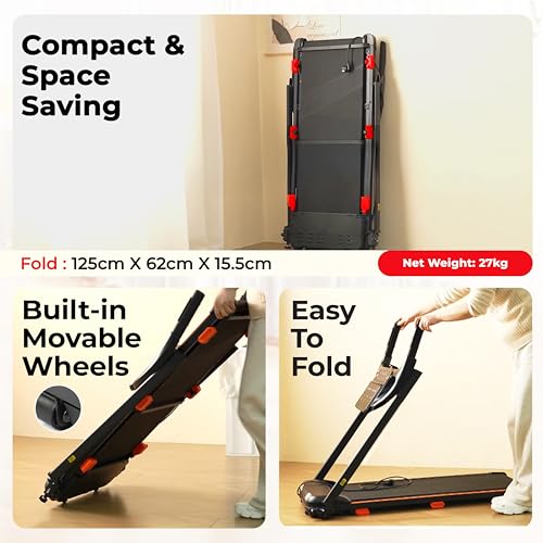 Image of Sparnod Fitness STH-1140 Treadmill for Home Use, 4 HP Peak Motor, 1-14 km /h Speed, Foldable with Bluetooth Speaker & Multi-LED Display, Manual Incline, 12 Preset Programs, Max User Weight 90 kg