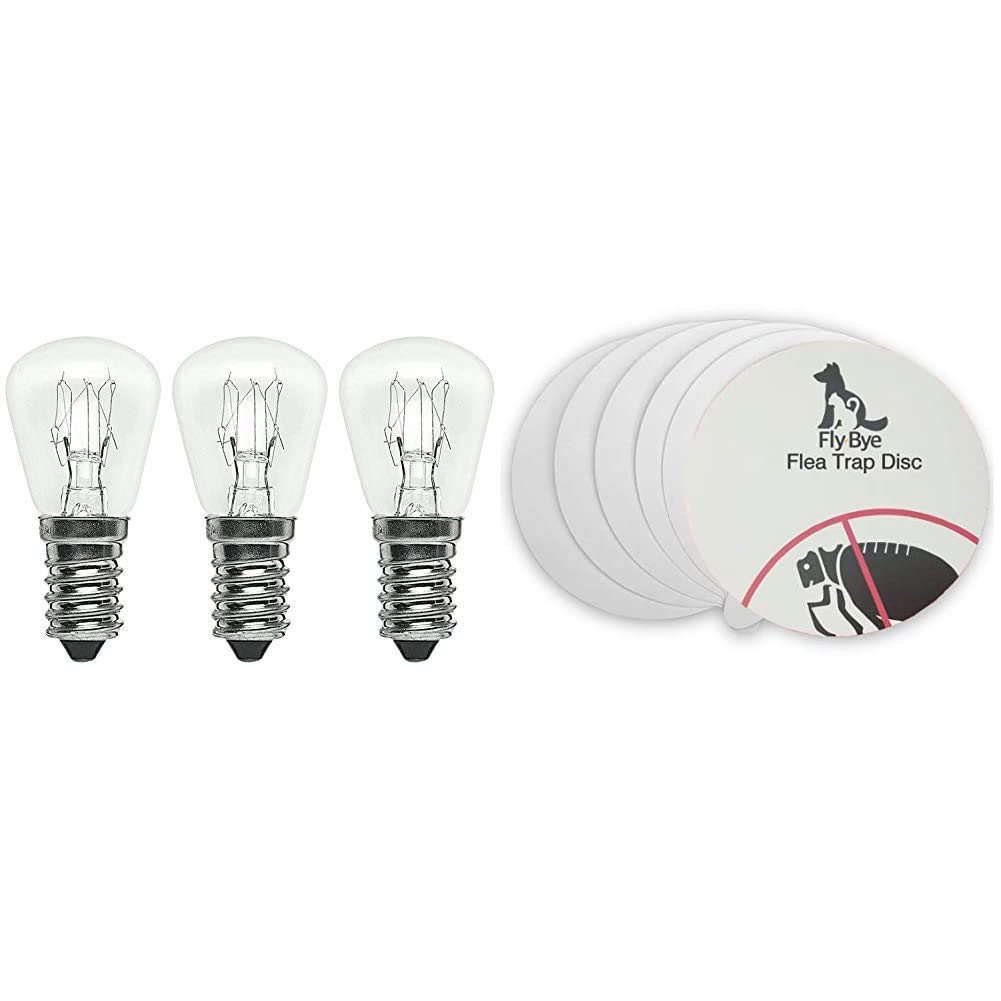 Fly-Bye3x Bulbs Flea Trap - Replacement Lamps & - 6x Flea Trap Replacements Discs/Pads,White - 7inches / 18cm Diameter