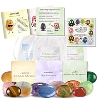 Milaboo® Magie der Edelsteine – 12x Glückssteine mit Bedeutung & Karte im Organzasäckchen – Set mit Broschüre – Mutstein, Schutzstein, Geschenk für Kinder & Erwachsene