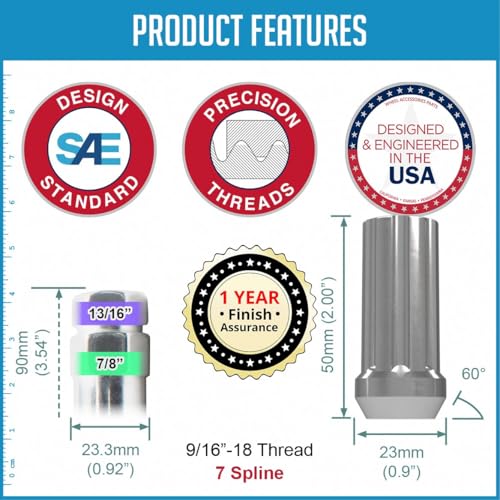 Image of Wheel Accessories Parts 32 Pcs M14x1.5 14x1.5 Thread Truck 1.90 inch Long Spline Lug Nuts Black 7 Spline Fits 1999+ Chevy Silverado GMC Sierra 2500 3500 Ford 2005+ F250 F350 2011+ Ram 2500 3500