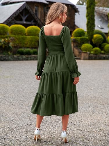 Image of Simplee Womens Long Sleeve Maxi Dress Casual Square Neck Smocked Flowy Fall Wedding Guest Dresses