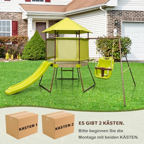 COSTWAY Spielturm, Klettergerüst mit Schaukel, Rutsche und Leiter, Outdoor Kinder Kletterturm, Kinderspielplatz für Garten