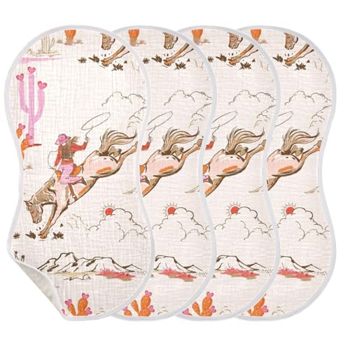 Image of GOODOLD Cute Rodeo Cowgirl Muslin Baby Burp Cloths - Super Absorbent and Soft Burping Rags - Cotton Burp Clothes Set for Boys and Girls, 4 Pack