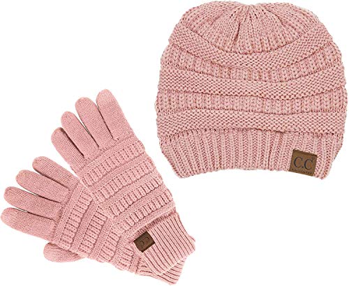 Image of Funky Junque Women's Beanie & Touchscreen Gloves Set - Soft 100% Acrylic Knit Winter Hat and Gloves, Cozy Cold Weather Gift