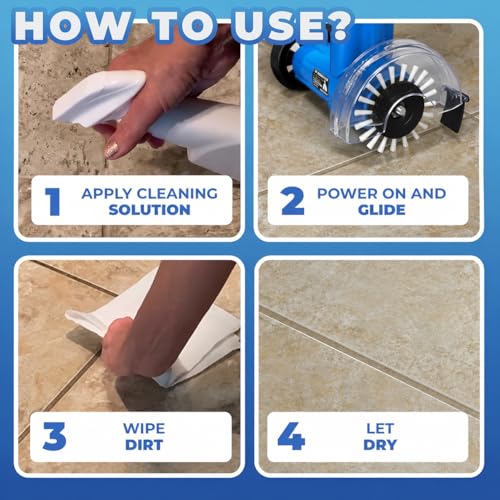 Image of Electric Grout Cleaner | Stand Up Tile Grout Scrubber Bundle | 20' Cord | Stand-Up Grout Cleaner with 20' Cord, 3 Brush Wheels, Hand Brush, Cleaner & Microfiber Cloth for Tile Floors and Grout