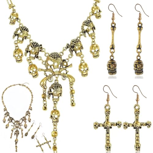 Rliocvhe 5 pièces Collier Pirate, Collier tête de Mort, Bijoux Gothiques, Accessoires de Costume de Pirate Contient Collier Pirate Femme, pour Halloween Carnaval...