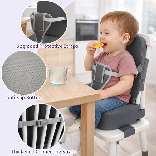 Image of Toddler Booster Seat for Dining Table with Backrest, Waterproof PU Cushion