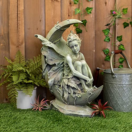 Napco Imports Resin Stone Fairy Moon Statue with Bronze Finish Teelie's Fairy Garden
