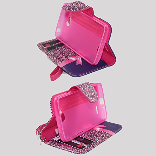 Lg L70 Case, Lg Ultimate 2 Case, Soga® Pu Leather Magnetic Flip Design Wallet Case For Lg Ultimate 2 L41C / Lg L70 - Pink Leopard Ribbon Gift #TOP3