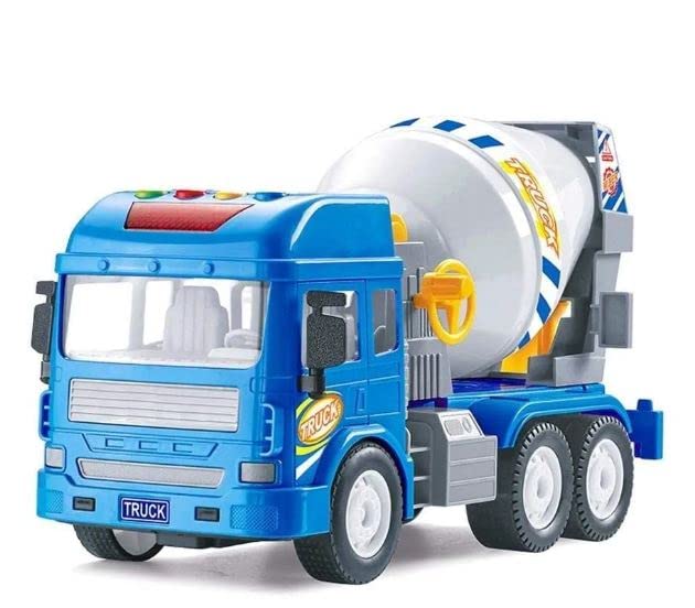 Unbreakable Friction Powered Cement Mixture Construction Truck Toy Pull Back Vehicles Engineering Toys Truck with Light & Sound for Kids Boys Girls