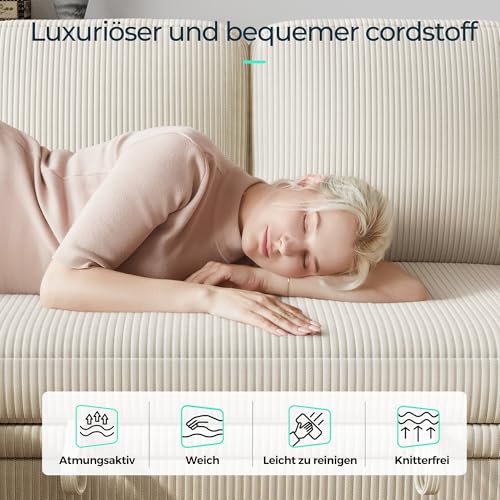 LINSY HOME Loveseat Sofa mit Stauraum – Bequemes Plüsch-Cord-2-Sitzer-Sofa mit Getränkehaltern, Sofa Klein für Kleine Räume, Wohnzimmer, Schlafzimmer, Wohnung