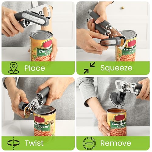 Image of Spring Chef Stainless Steel Manual Can Opener with Soft Grip Handles, Gray