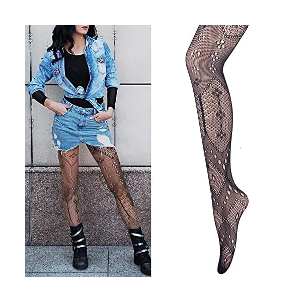 Womens Fishnet Patterned Tights Cozy Halloween Stockings Panty Hose, 4 Pack, Black - Image 3