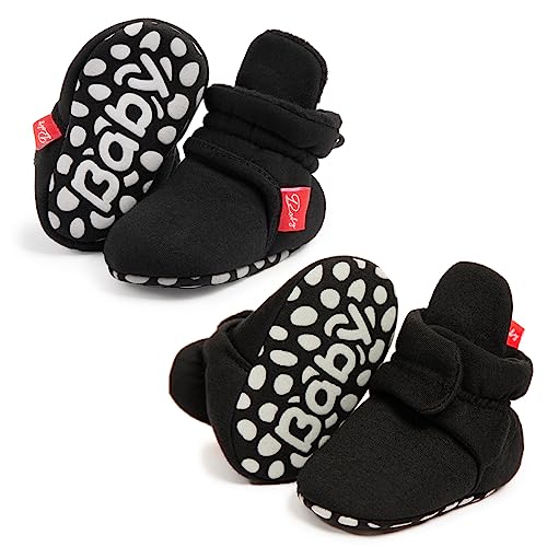 Image of Sawimlgy Newborn Infant Baby Girl Boy Cotton Booties Stay On Sock Slippers Soft Bedroom Shoes Non-Skid Ankle Boots With Grippers Toddler Crib Warm Shoe First Walker Birthday Shower Gift
