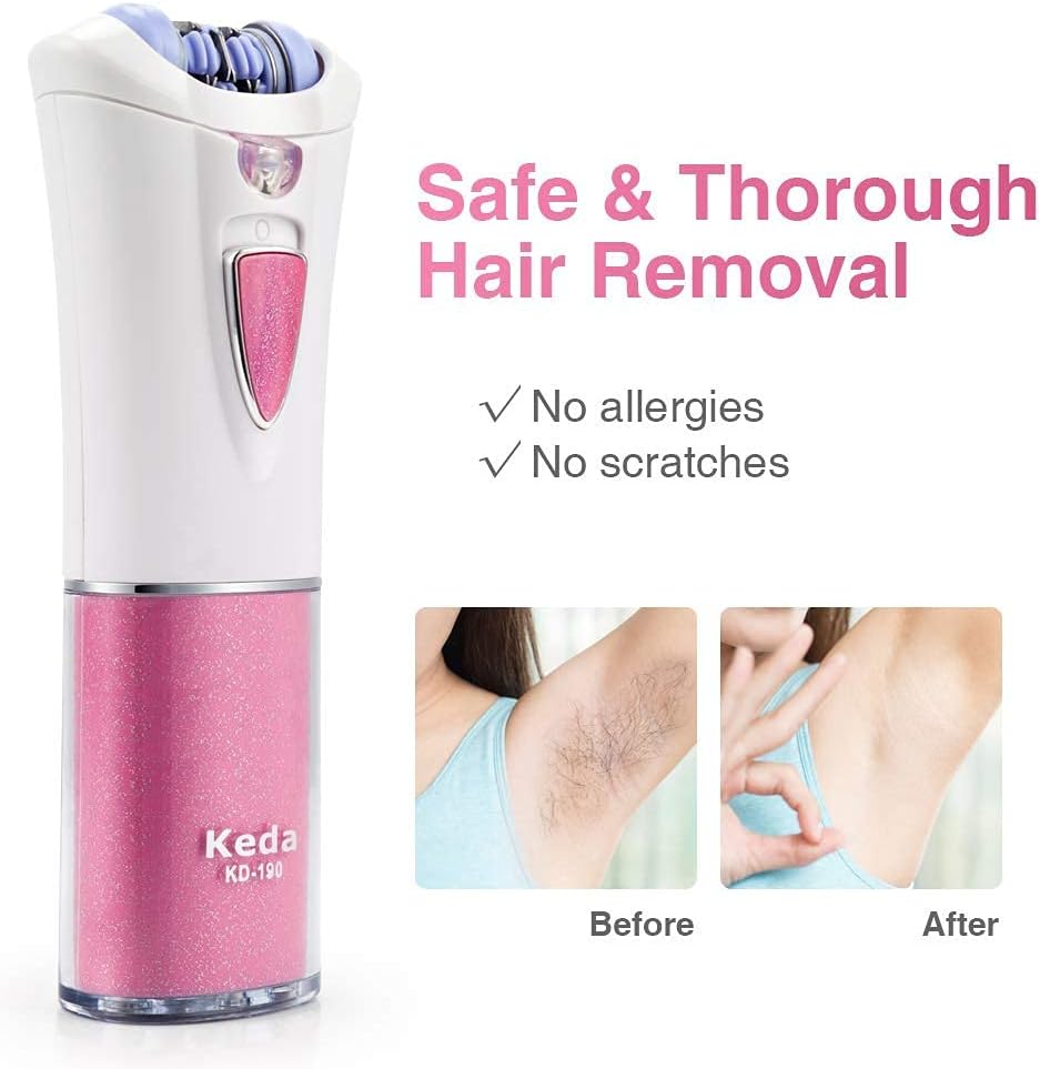 Epilator, Facial Hair Remover & Body Hair Removal, Electric Lady Shaver with Light, Cordless Bikini Trimmer