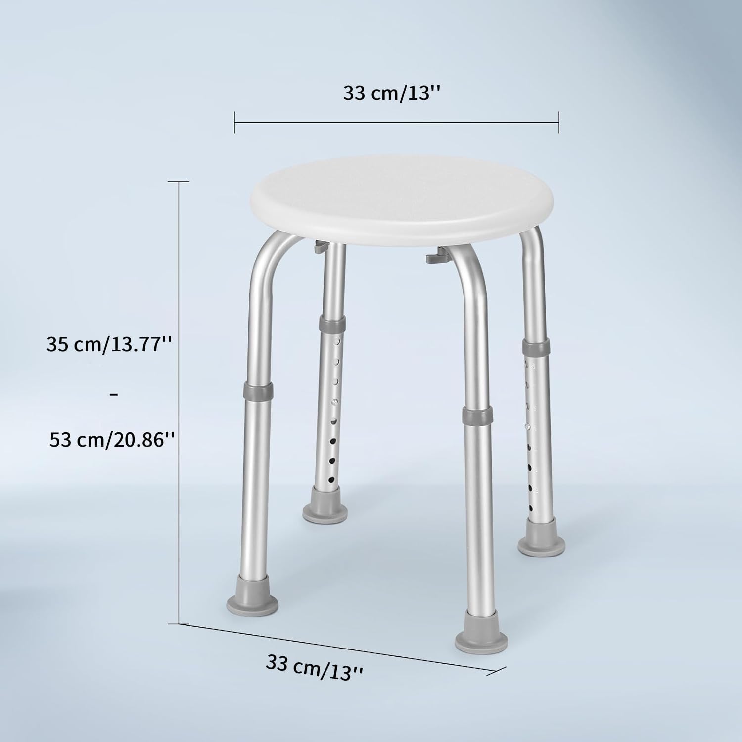 Duschhocker, Höhenverstellbar Badhocker 34-52 cm, Duschstuhl aus Aluminium mit Rutschfesten Gummispitzen für Senioren, Schwangere, Behinderte, Duschhilfe, Duschsitz (Weiß/Grau Badehocker)