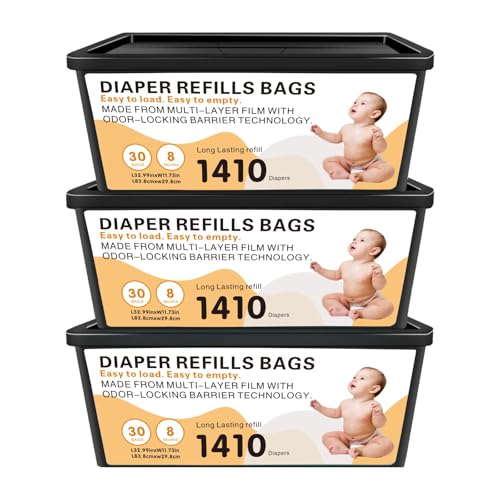 Image of Diaper Pail Easy Roll Refill Bags, Compatible with Genie Easy Roll Signature and Platinum Pails, Each 30 Bags Holds Up to 1410 Newborn Diapers, 7-Layer Odor-Barrier Technology, 3 Pack (90 Bags)