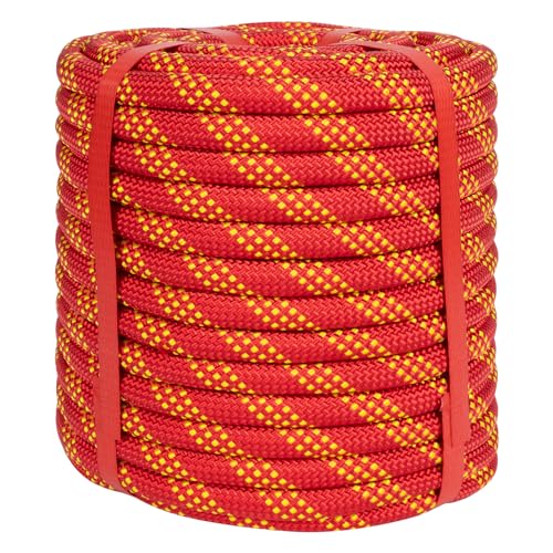 Lopevex 1/2 Inch Static Climbing Rope (100 Ft) - 9000lbs High Strength Arborist Bull Rope for Tree Pulling, Rigging & Rappelling - 48 Strand Polyester Braided Core, Red