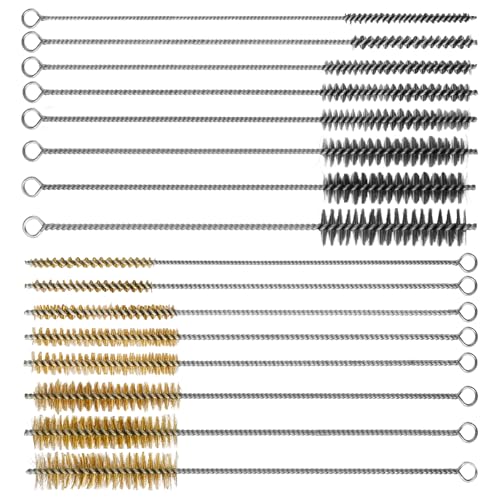 RAWILL 16Pcs Tube Cleaning Brush Brass Stainless Steel Engine Cleaning Brushes 12 Inch Long Round Wire Pipe Cleaner for Deep Pipes Auto Parts Engine Parts 8 Sizes