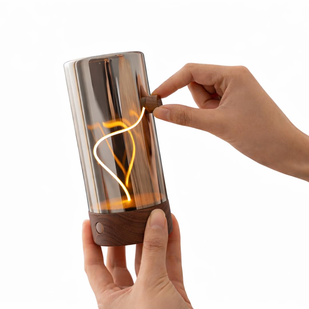 Gingko Solis Drift Light – Walnut | Rechargeable Magnetic Interactive Ambient Table Lamp, Sculptural LED Mood Light with Warm Glow