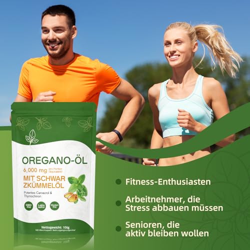 Oregano Öl Kapseln 6000 mg – 180 Softgels – 2-in-1 Oregano & Schwarzkümmelöl Kapseln – Oil of Oregano, Vegan, GMO-, Laktose- & Glutenfrei – Unterstützt Immunsystem – Einfache 2-Kapsel-Tagesdosis