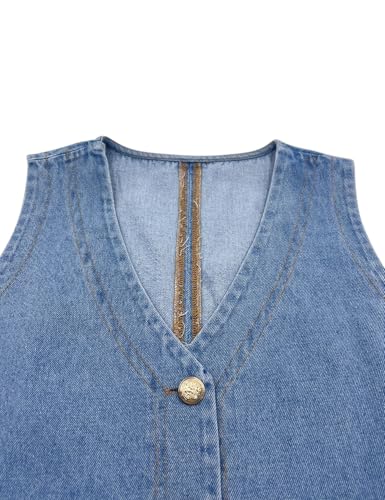 PRETTODAY Women's V Neck Denim Vest Button Down Sleeveless Casual Jean Waistcoast Top4