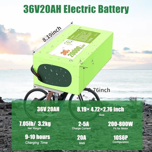 Image of 36V 20000mAh Lithium Battery Pack, Ebike Battery with 20A BMS,for 200-800W E-Bike,Scooters, ATVs, Motorcycles and More, for 100-1000W Motor