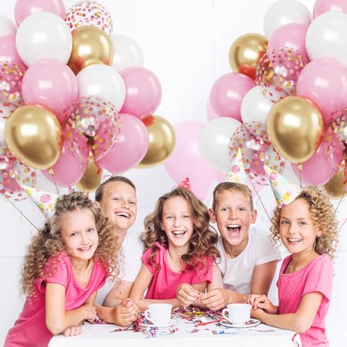 Image of FunHot Pack of 60 Latex Balloons with Gold Confetti for Birthday, Wedding, Baby Shower, Graduation - 12 Inch, Rose Gold and Gold