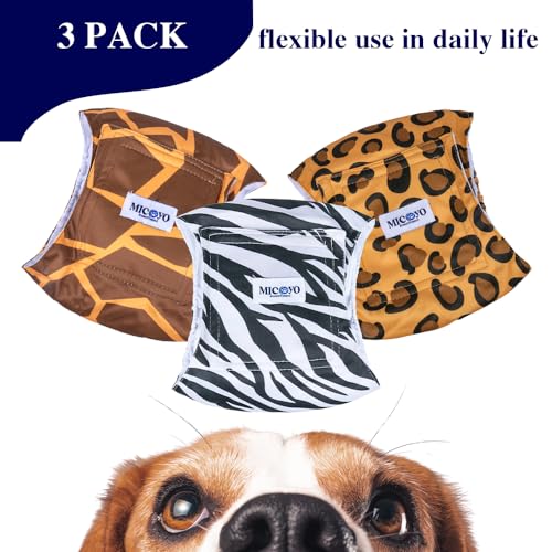 MICOOYO Waschbare Bauchbinden für Rüden | Wiederverwendbare Hundewindeln | Saugfähige Doggy Wraps mit verstellbarem Verschluss - Large (3er Pack, Wildes Afrika)