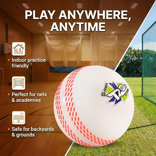 Image of G-Max Synthetic T20 Tour Cricket Ball (120 g) | Pack of 3 | White Swing Practice Ball for Indoor & Outdoor Play | Batting & Training Use
