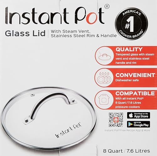 Image of Instant Pot Tempered Glass Lid, 10.2-In, Cooking Pot Lid, Stainless Steel Handle and Rim, Clear, 8 Quart (Pack of 10)