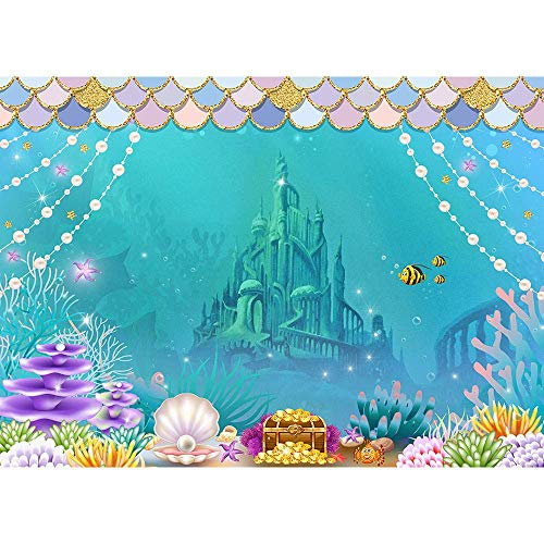 Maijoeyy 5x3ft Mermaid Backdrop Color Scales Undersea Castle Little Mermaid Backdrop Birthday Party Mermaid Backdrop for Girls Birthday Mermaid Party Decorations