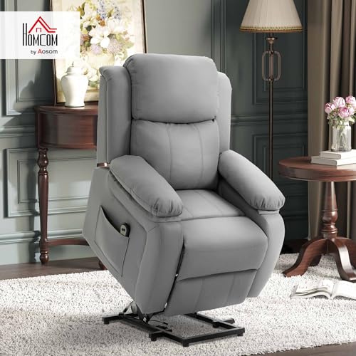 HOMCOM Fernsehsessel Elektrisch Relaxsessel mit Aufstehhilfe, Liegefunktion, Gepolstert TV-Sessel mit Fußablage, Fernbedienung, Seitentasche, Kunstleder, für Wohnzimmer, Grau – Bild 3