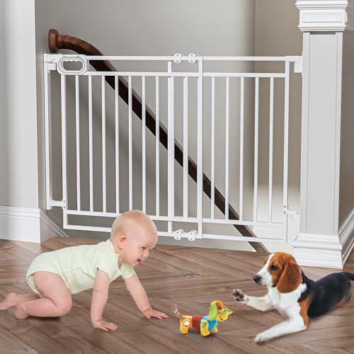 Grownsy Baby Gate for Stairs- No Bottom Bar Adjustable Width 32 to 48 for Child and Pet Dog Gate with Auto-Close & One-Hand Operation Screw-in Installation for Doorways and Indoor Use