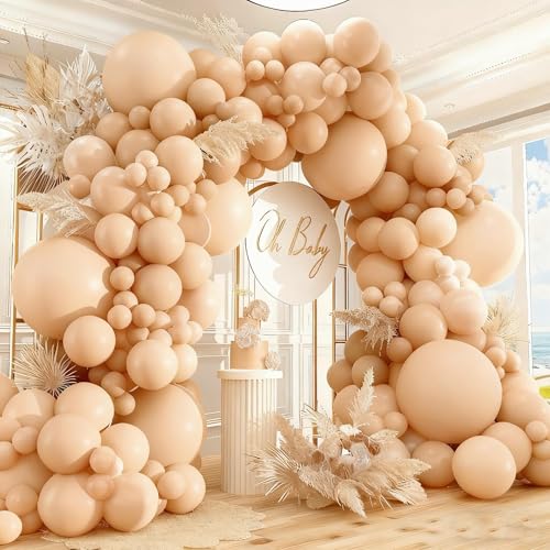 Image of 412pcs Nude Balloons Different Sizes 18 12 10 5 Inch, nude balloon arch for Thanksgiving Graduation Baby Shower Boho Theme Birthday Party Decorations