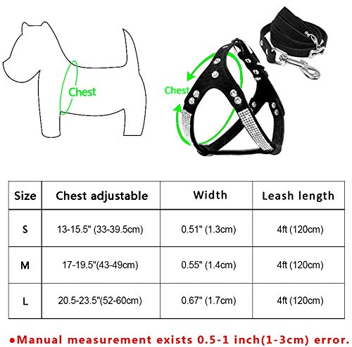 Beirui Soft Cat Harness -Rhinestone Leather Dog Harness Leash Set Cat Puppy Sparkly Crystal Vest & 4 Ft Lead For Small Medium Cats Pets Chihuahua Poodle Shih Tzu,Black,Small Chest For 14-15.5" #TOP6