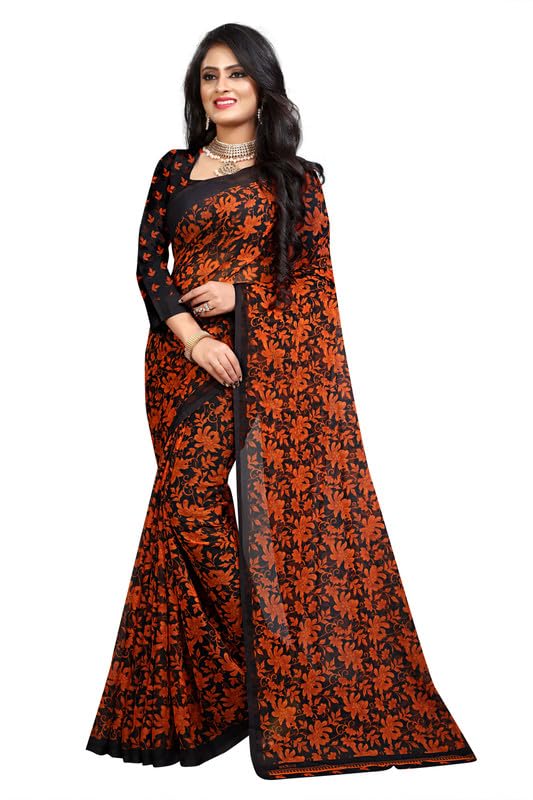 GROUPON MART Soft Semi Silk Saree With Blouse Piece, Color Brown