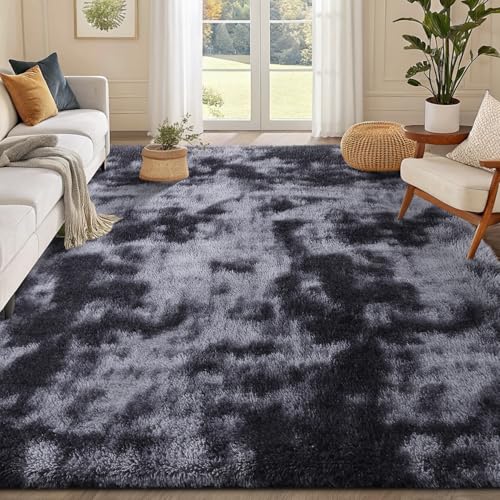 smiry Hochflor Teppich Wohnzimmer, Waschbar Anti-Rutsch Moderner Flauschiger Kuscheliger Teppich für Wohnzimmer Deko, Schlafzimmer, Kinderzimmer, 160 x 220 cm, Hellgrau