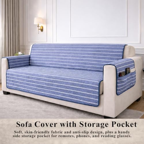 Image of STITCHNEST 'Double Vie Collection Series' Cotton Quilted Reversible Sofa Cover 1 Seater with Arm Rest and Pocket | Size 24x60 Inch
