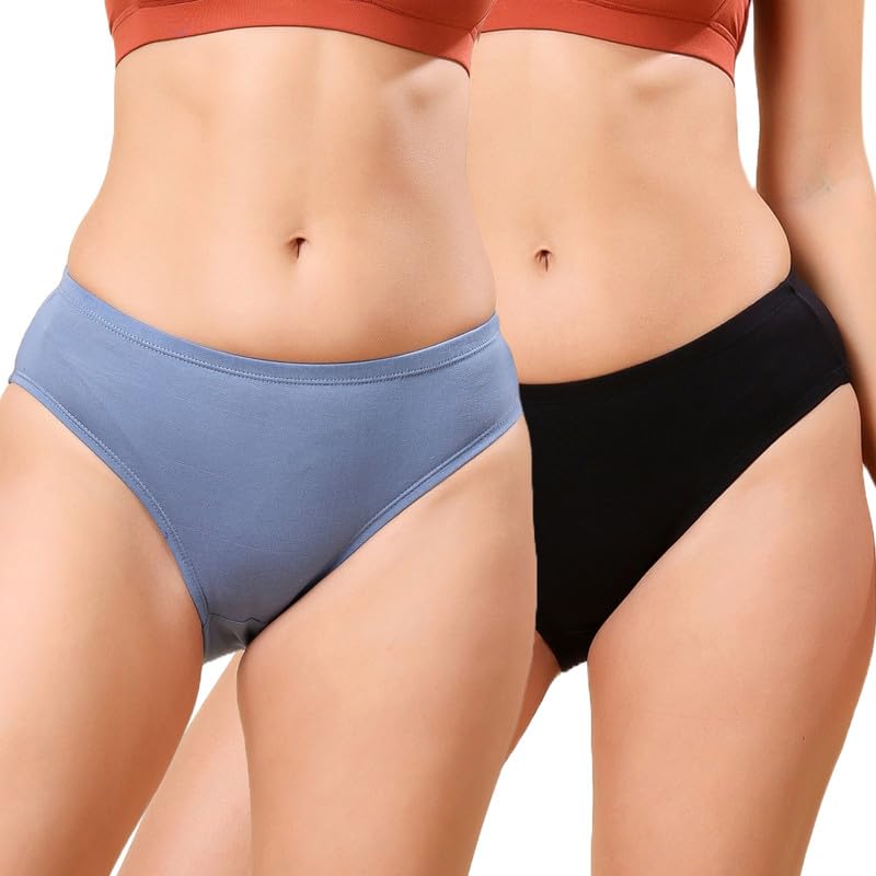 Image of London Hills Women's Solid High Coverage 100% Cotton High Waist Hipster Panty Women's Briefs| Hipster Briefs Panties for Women with Elastic Waistband Comfort Fit Panty Womens Bikini Knickers
