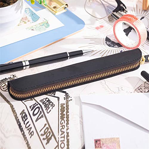 Image of Retro Crazy Horse Genuine Leather Stationery Pencil Case Storage Bag Casual Stationery Box (Black)