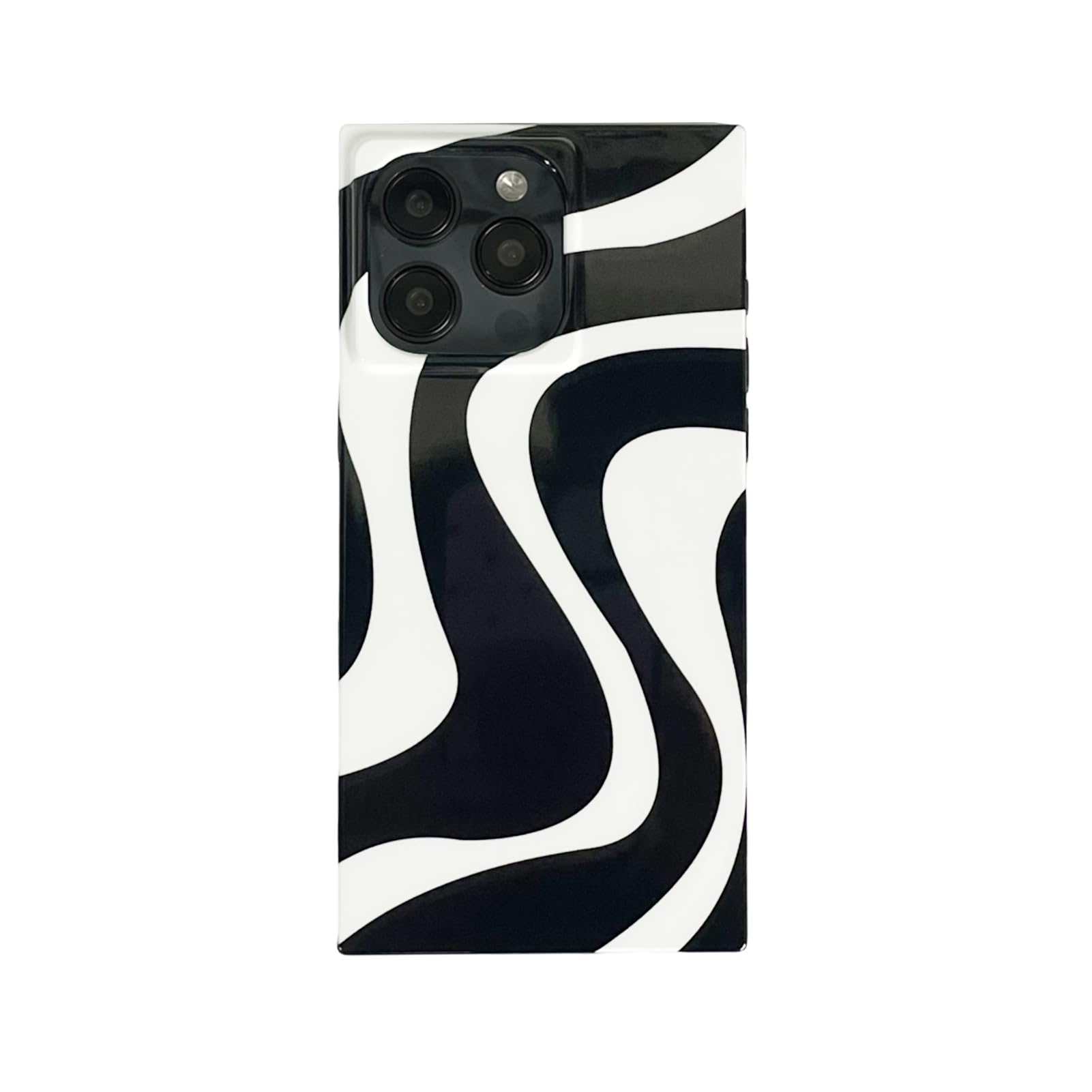 Reezaddin Rectangle Phone Case for iPhone 14/13 Black White Swirl Striped Aesthetic Retro Cute Zebra Wave Pattern Strong Shockproof Rectangled Cover