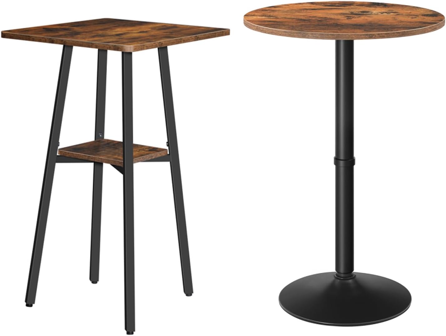 HOOBRO Square Bar Table and Round Pub Table Bundle, 2-Tier High Top Pub Table, Cocktail Table with Base, Counter Height Table with Storage, Bar Height Table for Kitchen, BF51BT01-BF57BT01