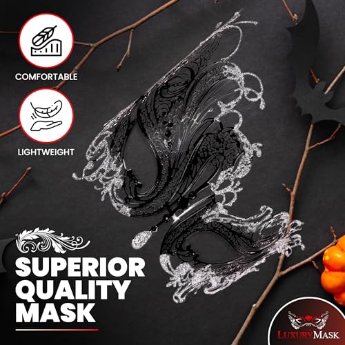 Image of Metal Filigree Masquerade Mask for Women - Swan Style Mask with Rhinestones for Mardi Gras, Prom, Halloween & Venetian Party