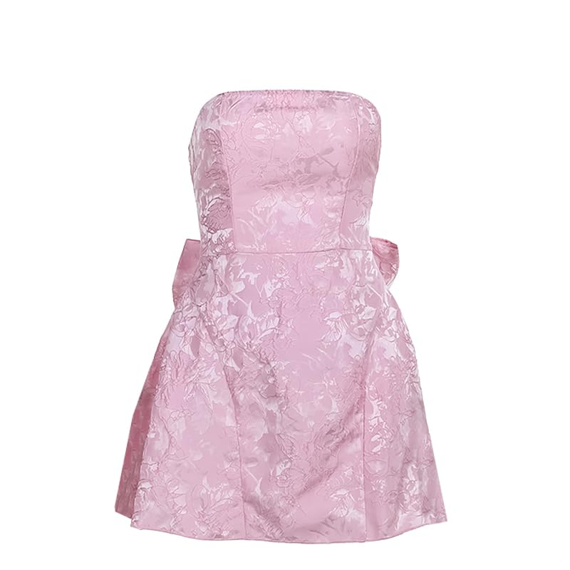 Image of BNGD Women's Solid Color Bustier Backless Bow Dress Sexy Jacquard Strappy Mini Skirt